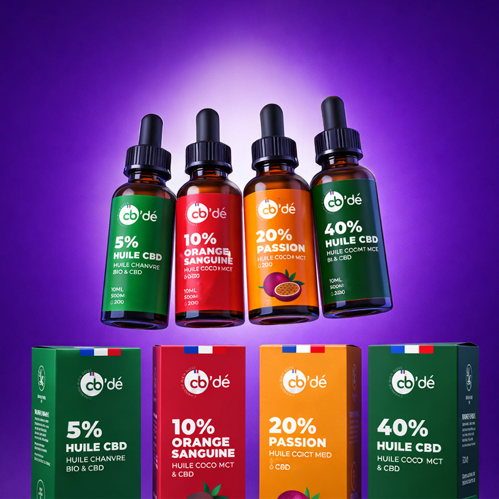Flacons d'huile de CBD français de la marque Cb'dé